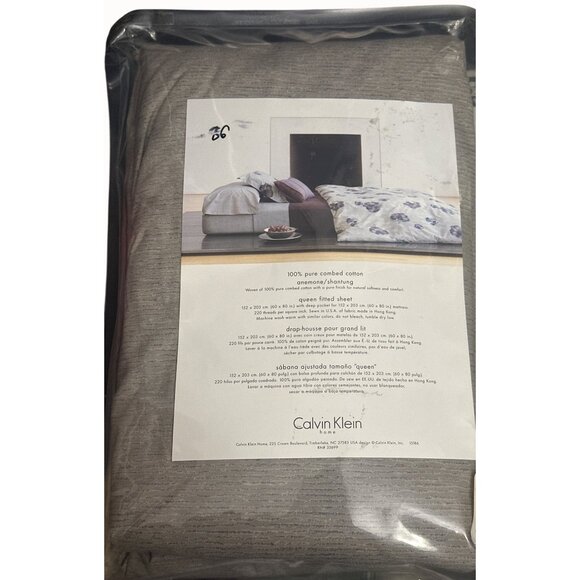 Calvin Klein Home Queen Fitted Sheet 100% Pure Combed Cotton Shantung Amethyst - Picture 1 of 5
